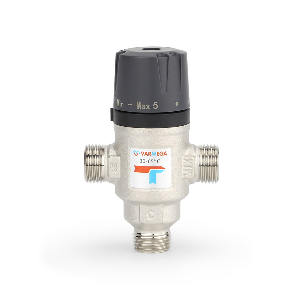 Клапан термостатический смесительный Varmega VM17202- 3/4" (НР, PN10, регулировка 30-65°C, KVS 1.6)