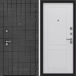 Входная металлическая дверь с зеркалом Бункер BN-09 Дуб майдера горизонт с черной патиной/ ФЛ- 609 белый софт (белый матовый, без текстуры)