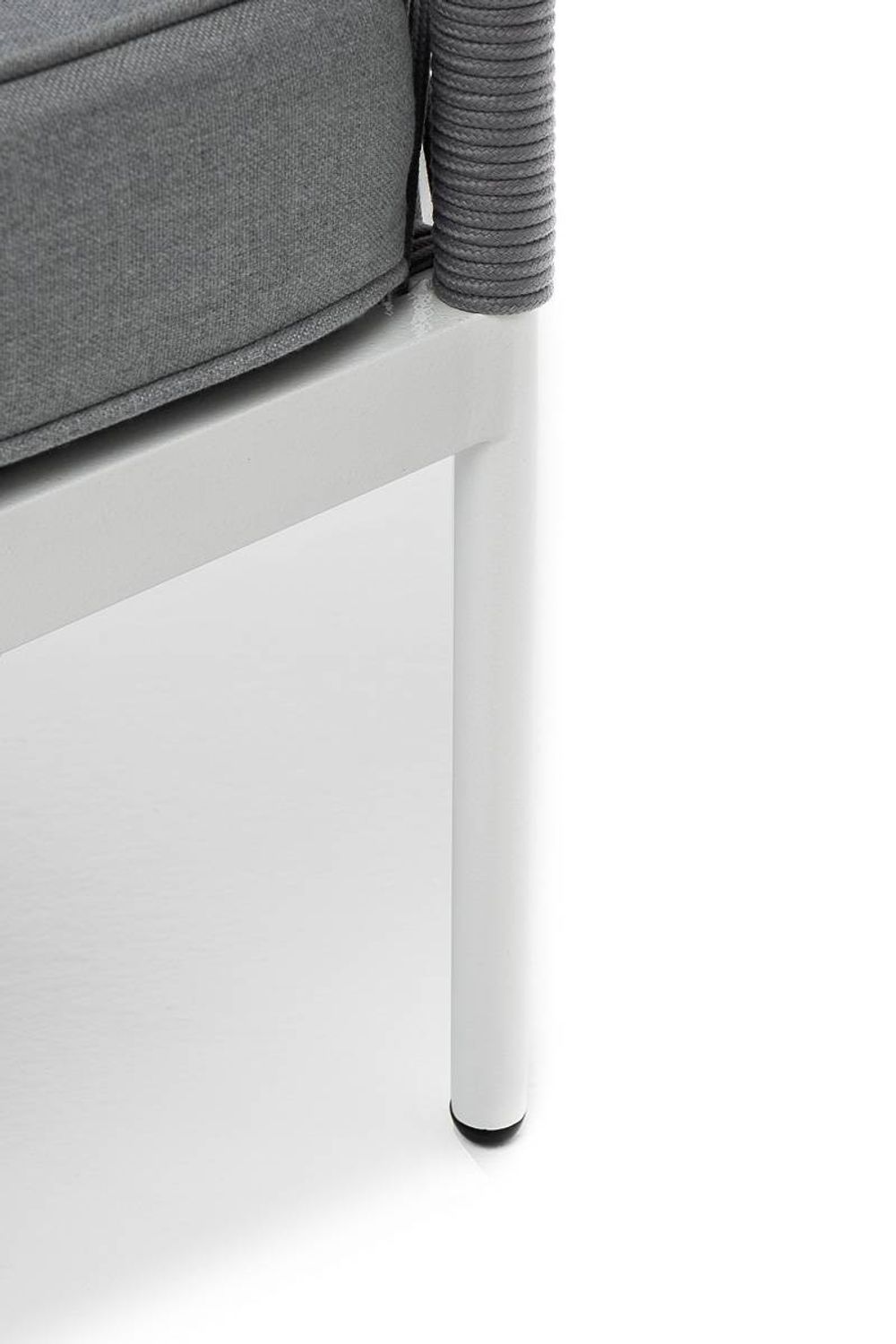 "Канны" левый модуль плетеный из роупа, каркас алюминий белый шагрень, роуп светло-серый круглый, ткань светло-серая