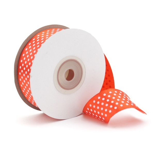 Лента Атлас Красный в белый горох / 25 мм * 22,85 м