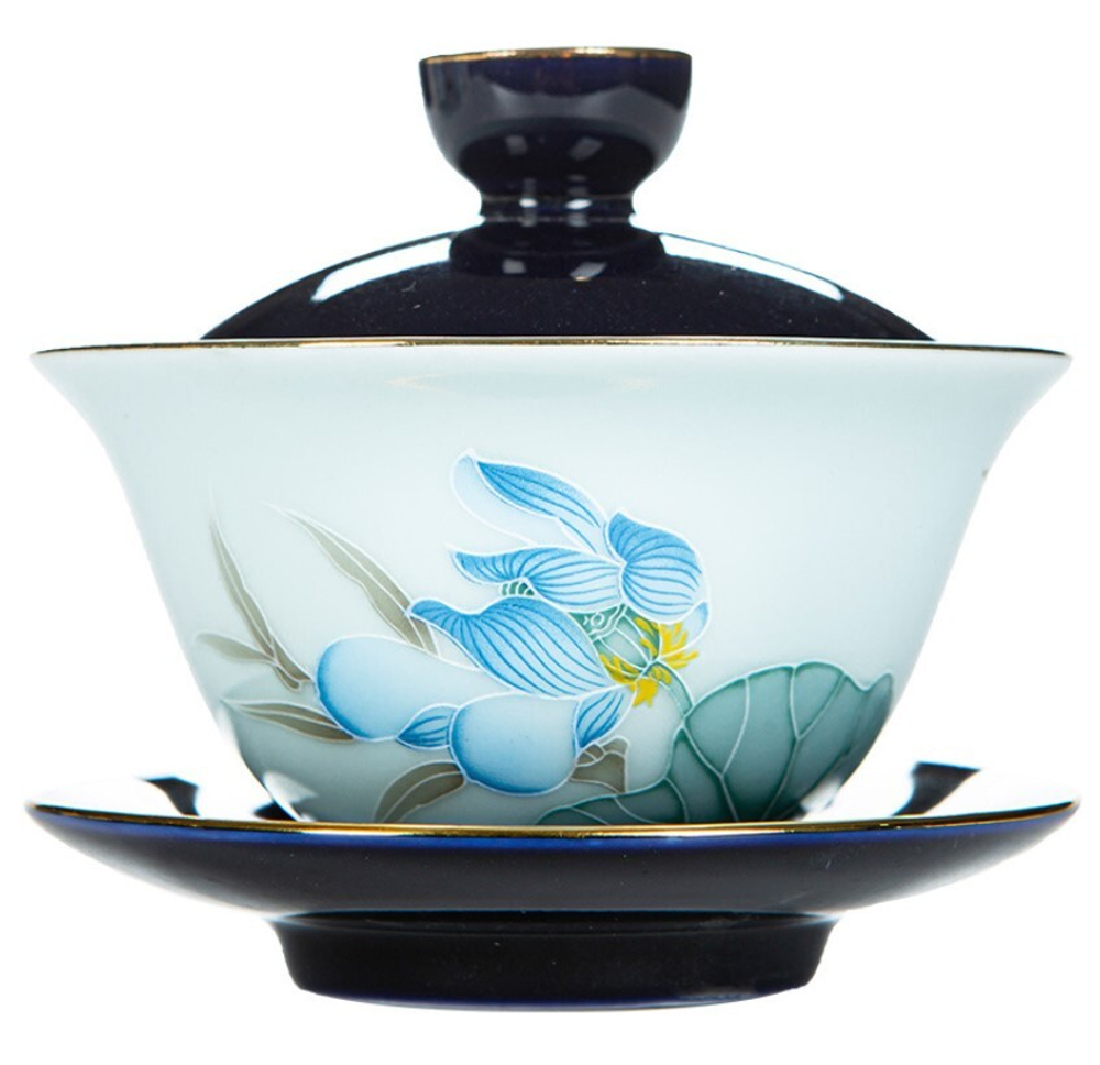 278182 Гайвань ЛОТОС 130 мл , фарфор белый-синий