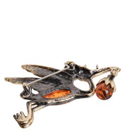 AM-2313 Брошь «Аист с младенцем» (латунь, янтарь)