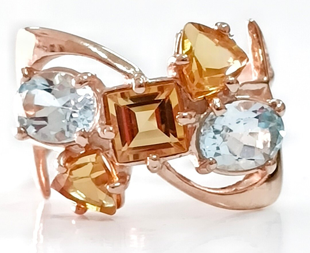 Ювелирное кольцо из серебра с позолотой,топаз,цитрин