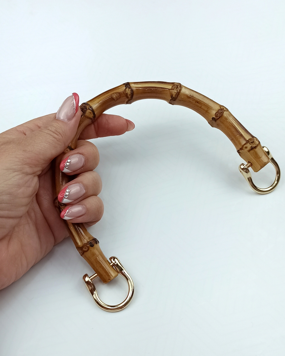 Ручка для сумки, бамбук, с полукольцами, 13,5 × 10,5 см, металл золото