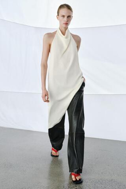 ZARA АСИММЕТРИЧНЫЙ ТОП ZW COLLECTION, ЖЕЛТОВАТО-БЕЛЫЙ