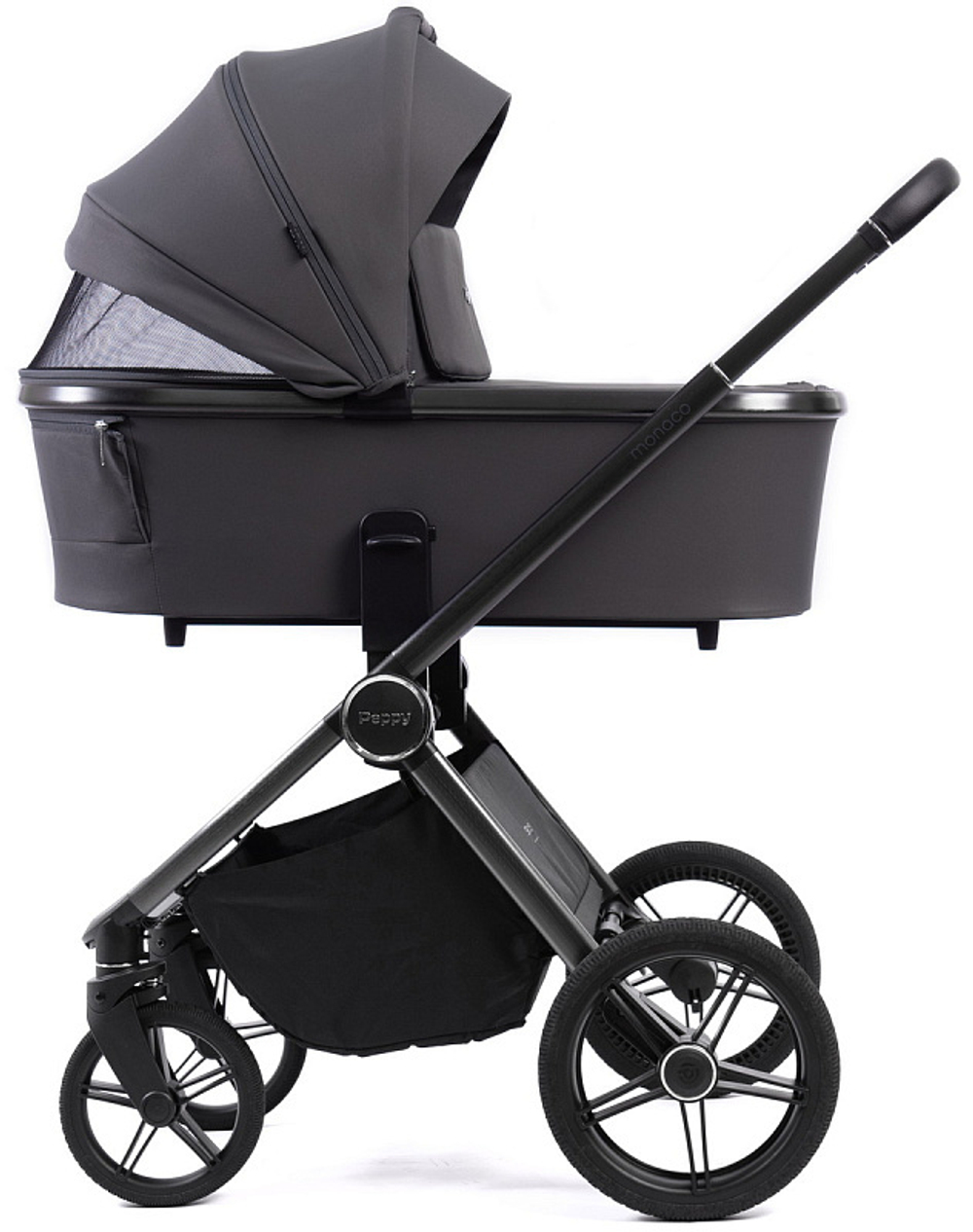 Детская коляска Peppy Monaco 3 в 1 с автокреслом First Antrazit (графитовый), рама серая