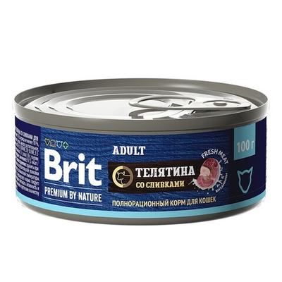 Brit Premium By Nature консервы для кошек с телятиной и сливками 100 г (банка)