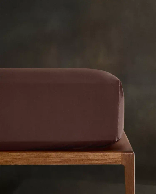 ZARA HOME ПРОСТЫНЯ ИЗ ПЕРКАЛЯ (КОЛИЧЕСТВО НИТЕЙ 300), КОРИЧНЕВЫЙ