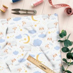 Ткань футер 2-х нитка овечки в облаках