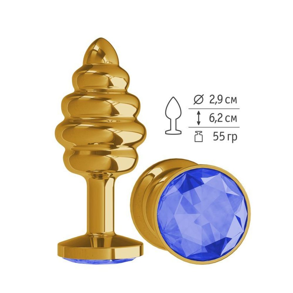 512-07 BLUE-DD / Анальная втулка Gold Spiral с синим кристаллом маленькая