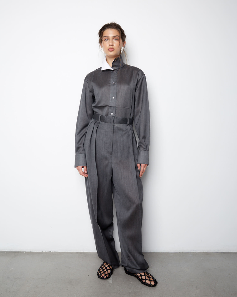 Брюки из шерсти и шелка Диор серый