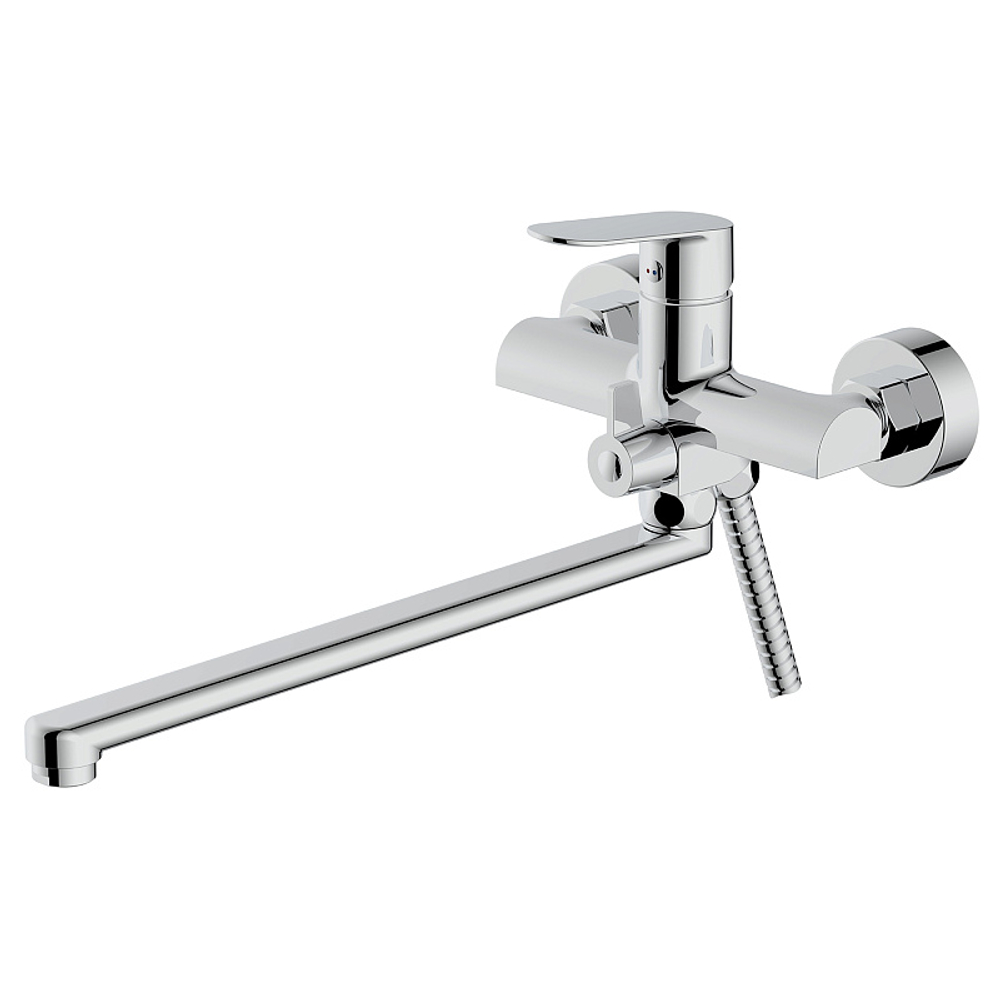 Смеситель для ванны Azario Alanti керамический картридж, длинный излив, с ручным душем, шланг 150 см, хром (AZ-K1732)