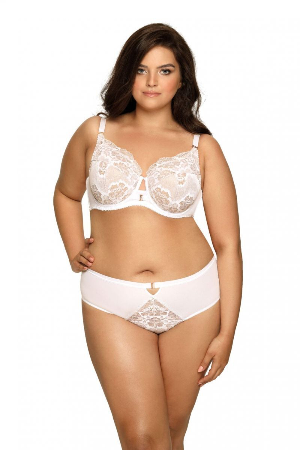 Стильный бюстгальтер на косточках plus size с кружевом (Размер: 80K) (Цвет: серый)