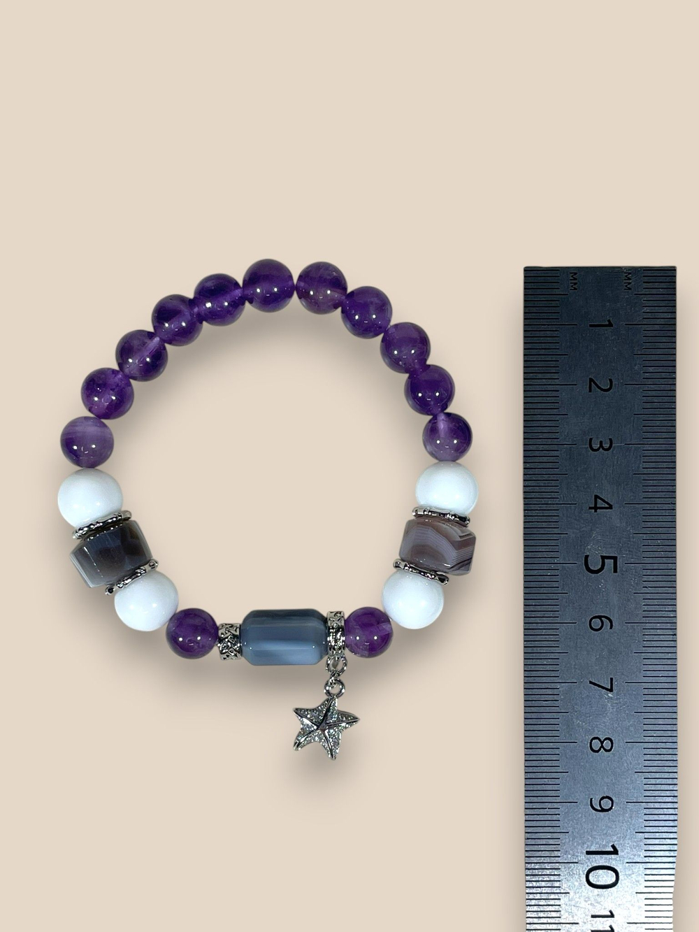 Браслет для Близнецов, агат и аметист