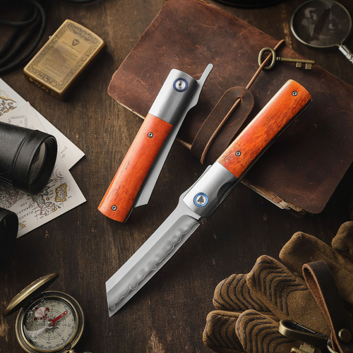 Складной туристический нож TRIVISA Kira-02O Higonokami клинок SKD11 рукоять титан и кость (коричневый)