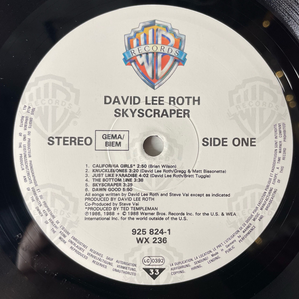 Винтажная виниловая пластинка LP David Lee Roth Skyscraper (Германия 1988)