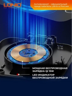 Удлинитель сетевой фильтр Ldnio SEW4485 2 метра с 4 USB и беспроводной зарядкой, тройник разветвитель с заземлением и выключателем