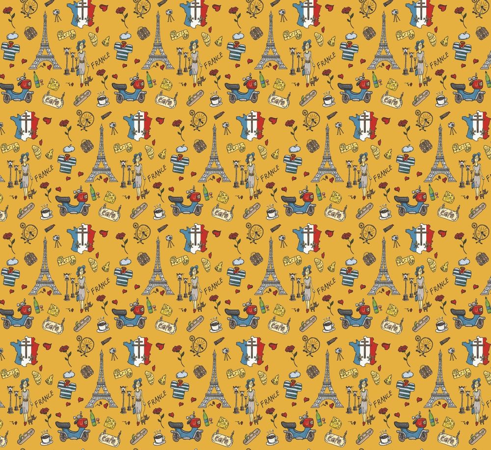 Упаковочная бумага, Крафт 70гр (0,7*10 м) Экошик, Французские мотивы, 1 шт.