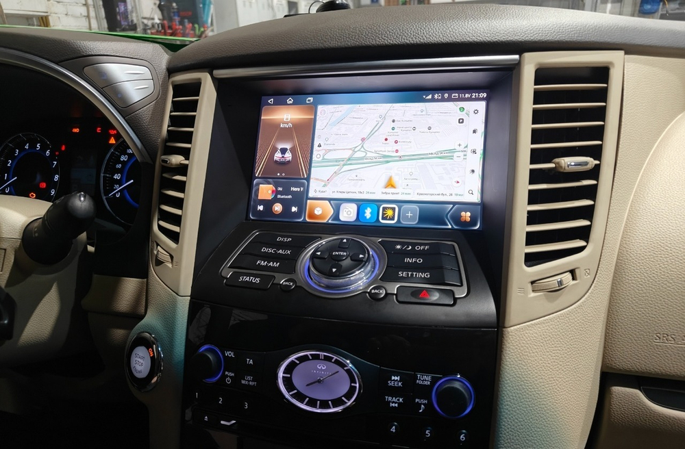 Магнитола для Infiniti QX70, FX35 (S51), FX37, FX30d, FX50 2008-2016 (Поддержка Bose и 360) - Carmedia EW-9828-4BG (бежевая) Android 12, TS10,  CarPlay, 4G SIM-слот