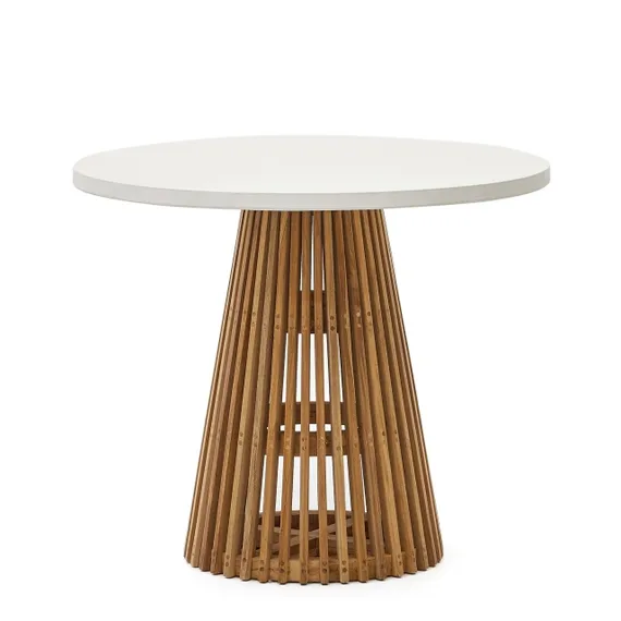 Alcaufar Круглый уличный стол из массива тикового дерева и белого цемента Ø 90 см