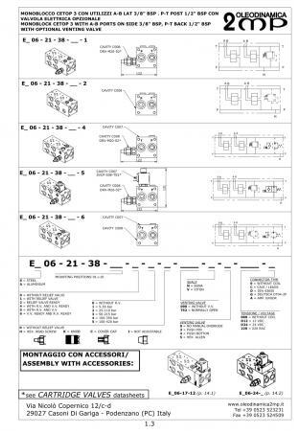 Плита монтажная EA06-21-38-02-1-4-H NG6 CETOP 3 для ВЕ6 двухместная с клапаном предохранительным