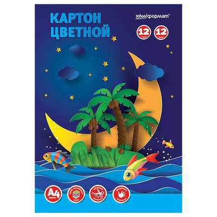 Картон цв. немел. schoolФОРМАТ А4 12 цв. 12 л. 190 г/м2 в папке