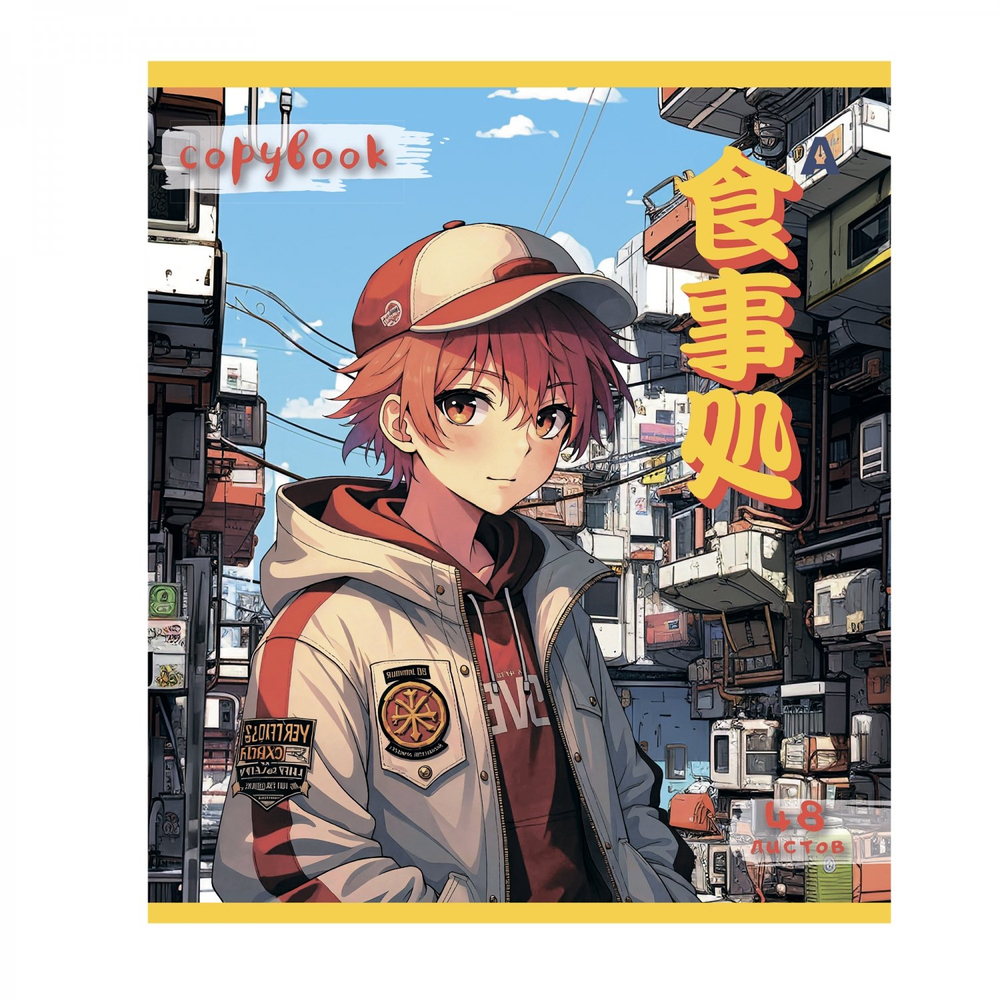 Тетрадь 48л, А5, клетка, Alingar, "Anime for Teens", скрепка,мелованный картон (стандарт), выб УФ лак, блок офсет, 5 дизайнов в пленке т/у