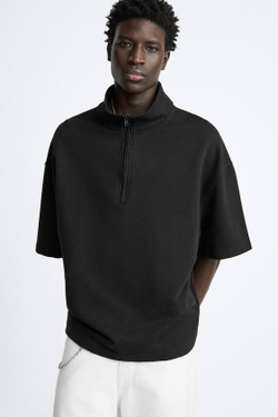 ZARA ТОЛСТОВКА С КОРОТКОЙ ЗАСТЕЖКОЙ-МОЛНИЕЙ, ЧЕРНЫЙ