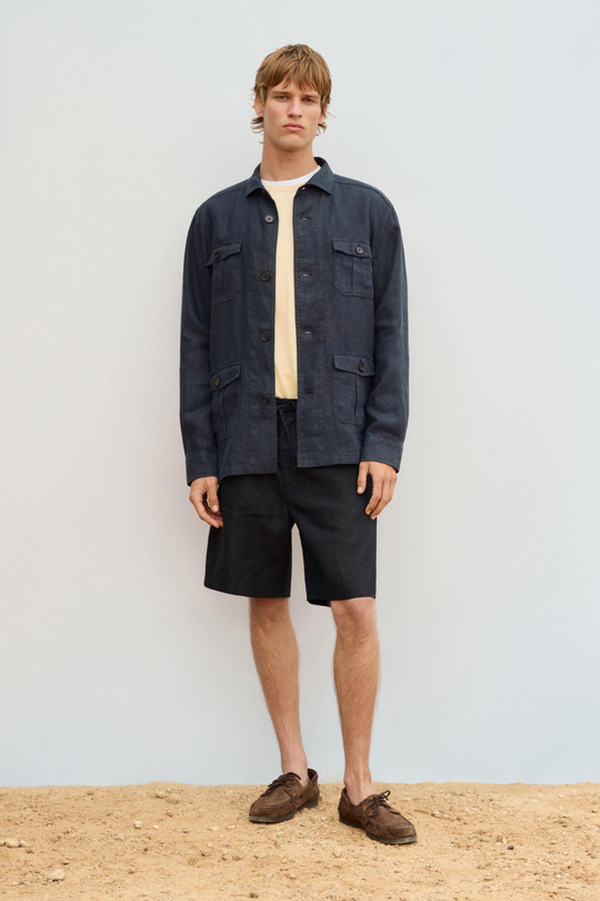 Massimo Dutti Короткие бермуды из 100% льна, темно-синий