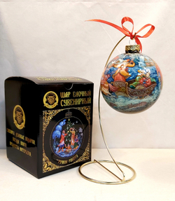 Шар новогодний (круговая роспись Палех) "Зимняя тройка" в коробке