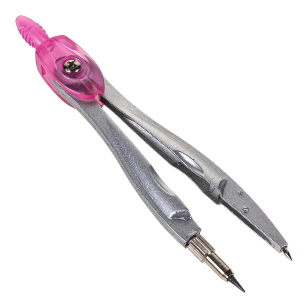 Циркуль с защитным колпачком, пластиковый футляр, 3 цвета микс