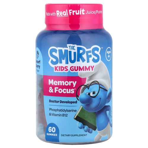 The Smurfs, Kids Gummy, для памяти и концентрации, для детей от 4 лет, смурфики, 60 жевательных таблеток