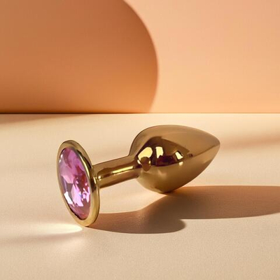 Анальная пробка металлическая золотая с розовым кристаллом Fantasy Toys (S)