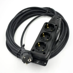 Удлинитель силовой строительный КГТТ 3х1.5 25А, садовый удлинитель 10м, для сварки, газонокосилки и тримера, 3 розетки с крышками, морозостойкий