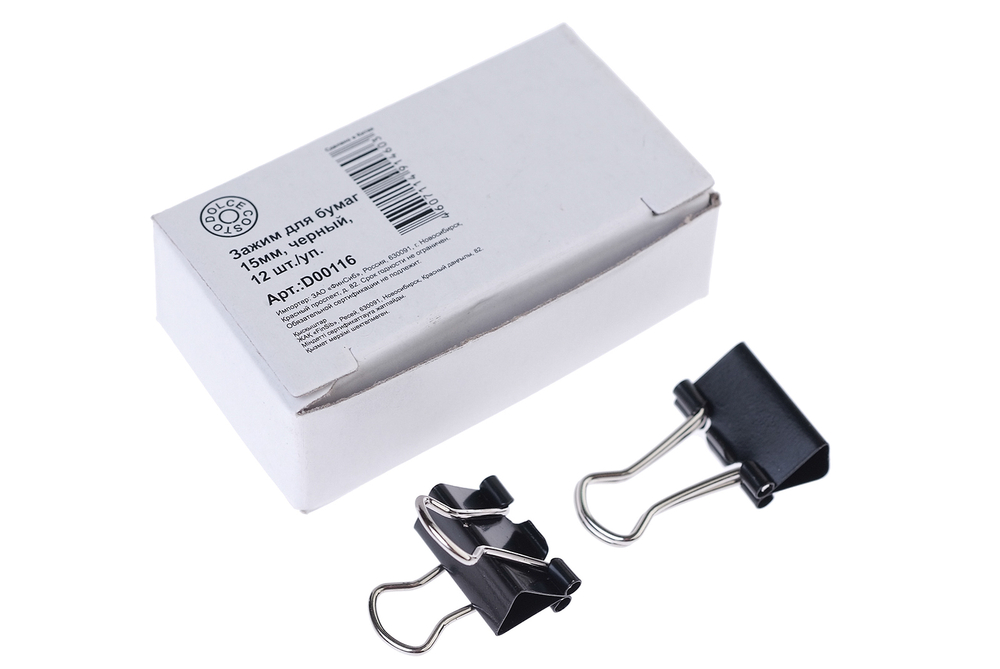 Зажим для бумаг металлический 15мм черный 12шт/уп DOLCE COSTO цена за 1шт.