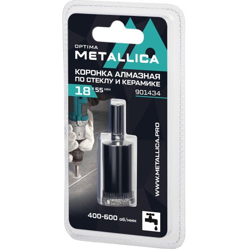 Коронка алмазная METALLICA Optima 18x55 мм по стеклу,плитке,1 шт в блистере   901434