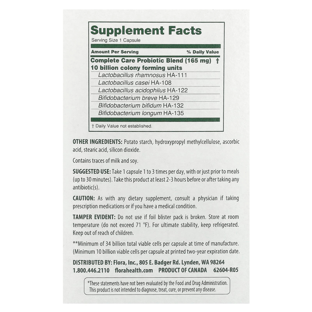 Flora, полный пробиотик, 34 млрд КОЕ, 30 вегетарианских капсул