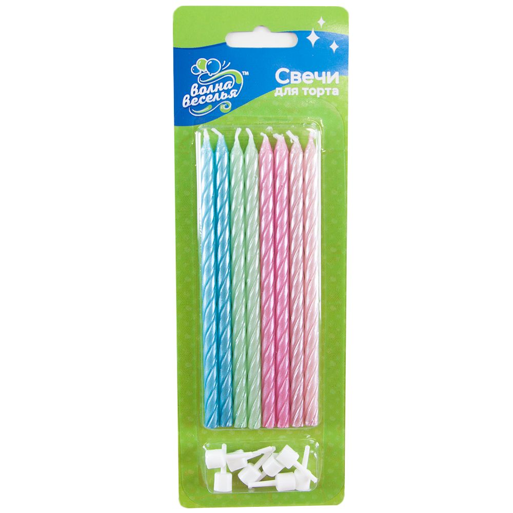 Свечи Ассорти, Перламутр, 0,6*12 см, 8 шт. с держат.