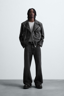 ZARA БАЙКЕРСКАЯ КУРТКА ИЗ ИСКУССТВЕННОЙ КОЖИ, ЧЕРНЫЙ