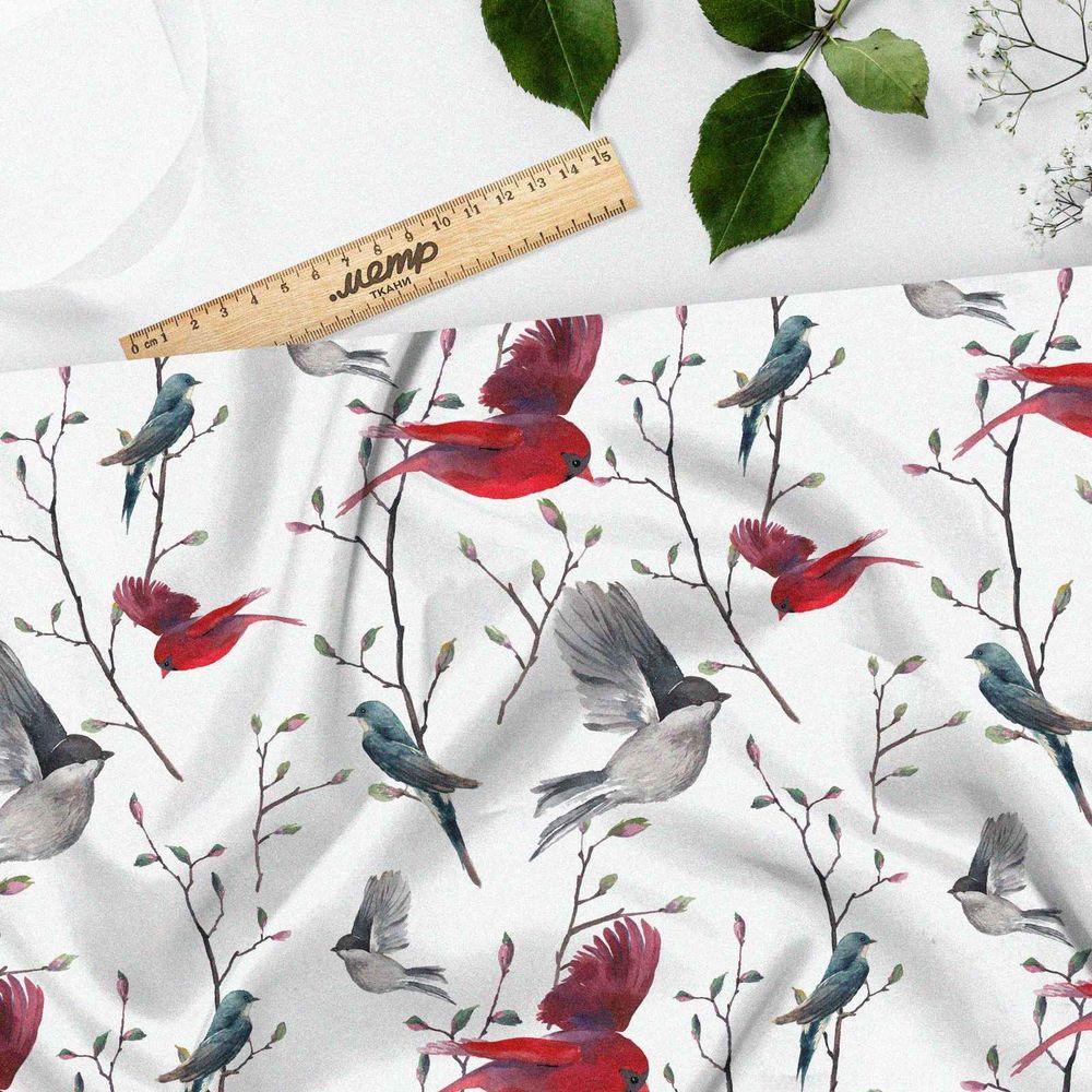 Ткань таффета зимние птицы