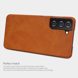 Кожаный чехол книжка коричневого цвета от Nillkin для Samsung Galaxy S21+, серия Qin Leather