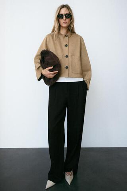ZARA КУРТКА ИЗ ИСКУССТВЕННОЙ ЗАМШИ, РЫЖЕВАТО-КОРИЧНЕВЫЙ