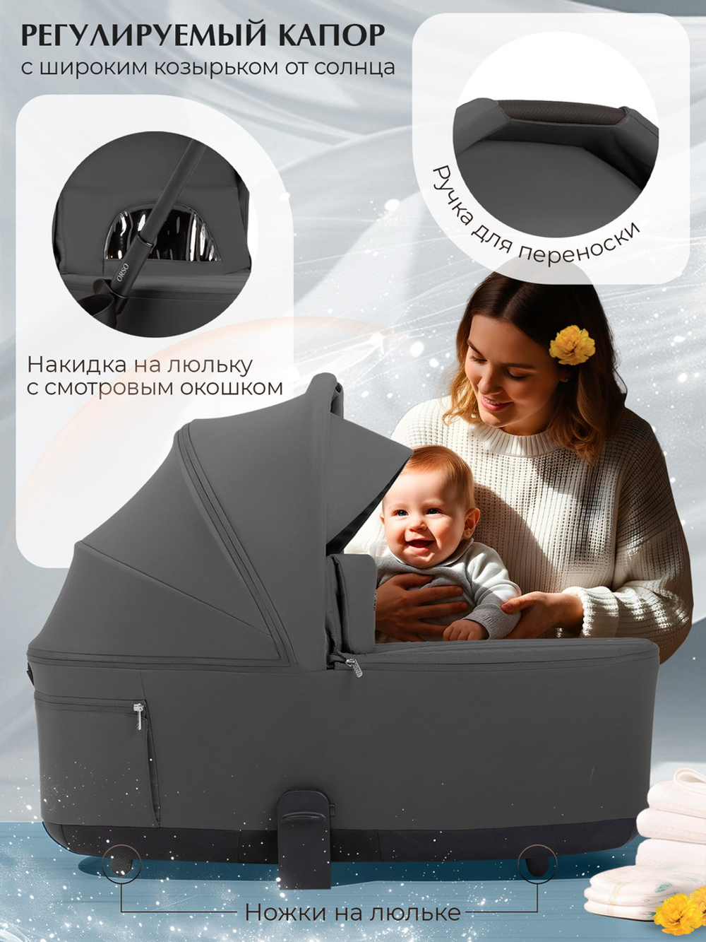 Коляска 3 в 1 Sweet Baby SBL Orso New + автокресло Premier Grey New Dark Grey