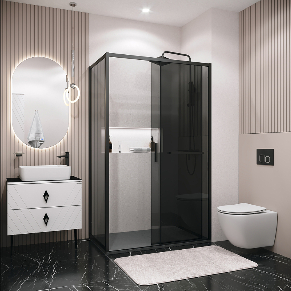 Душевой уголок Grossman Style 130х70 120.K33.05.1370.21.10 профиль Черный матовый стекло тонированное