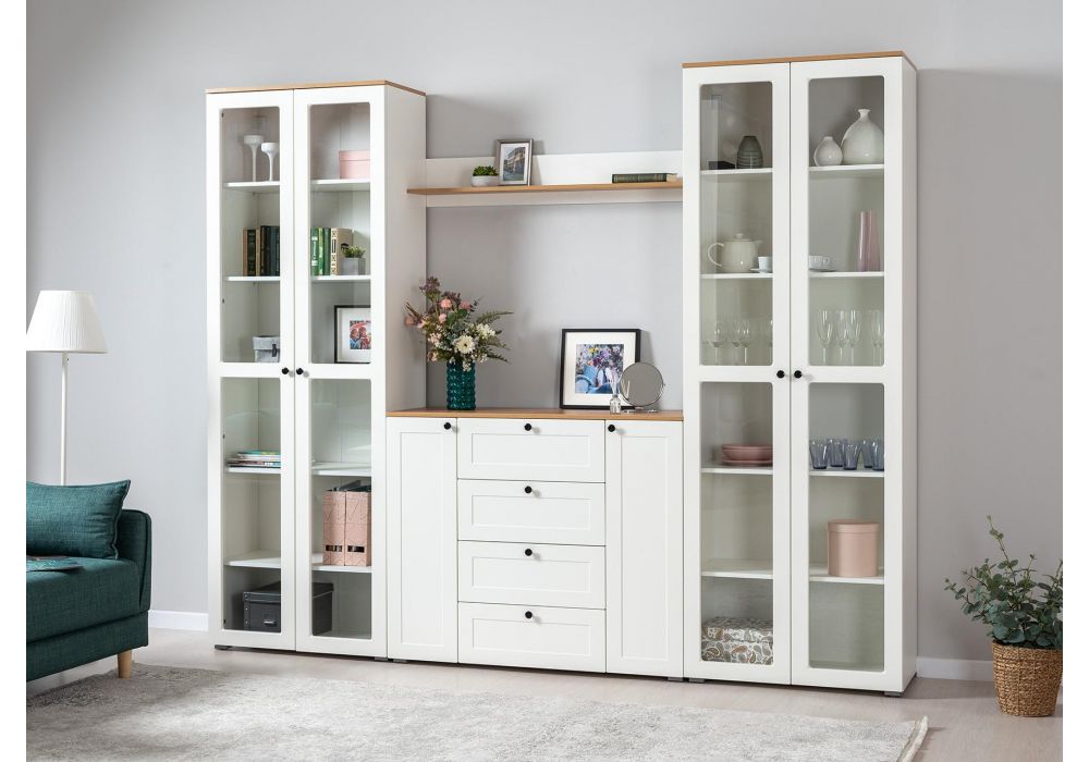 Витрина Опра 16.394.02 белый PE шагрень / дуб золотой craft