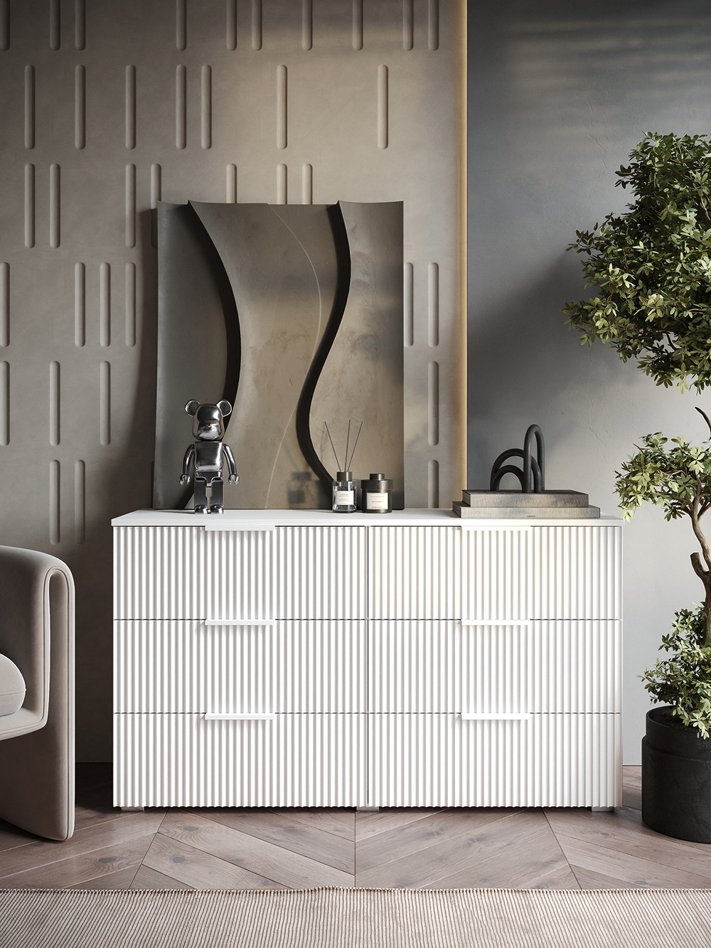 Комод Olympia для одежды, 6 ящиков, цвет белый, габариты 120х70х40 см