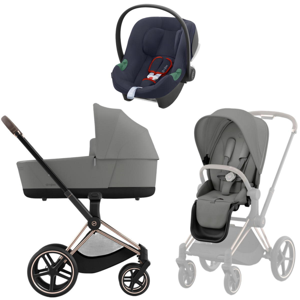 Коляска 3 в 1 Cybex Priam IV Rosegold complete и автокресло Aton B2 i-Size Bay Blue Mirage Grey