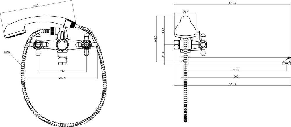 Смеситель с длинным изливом для ванны DIWO Переславль DW-PER95WH белый