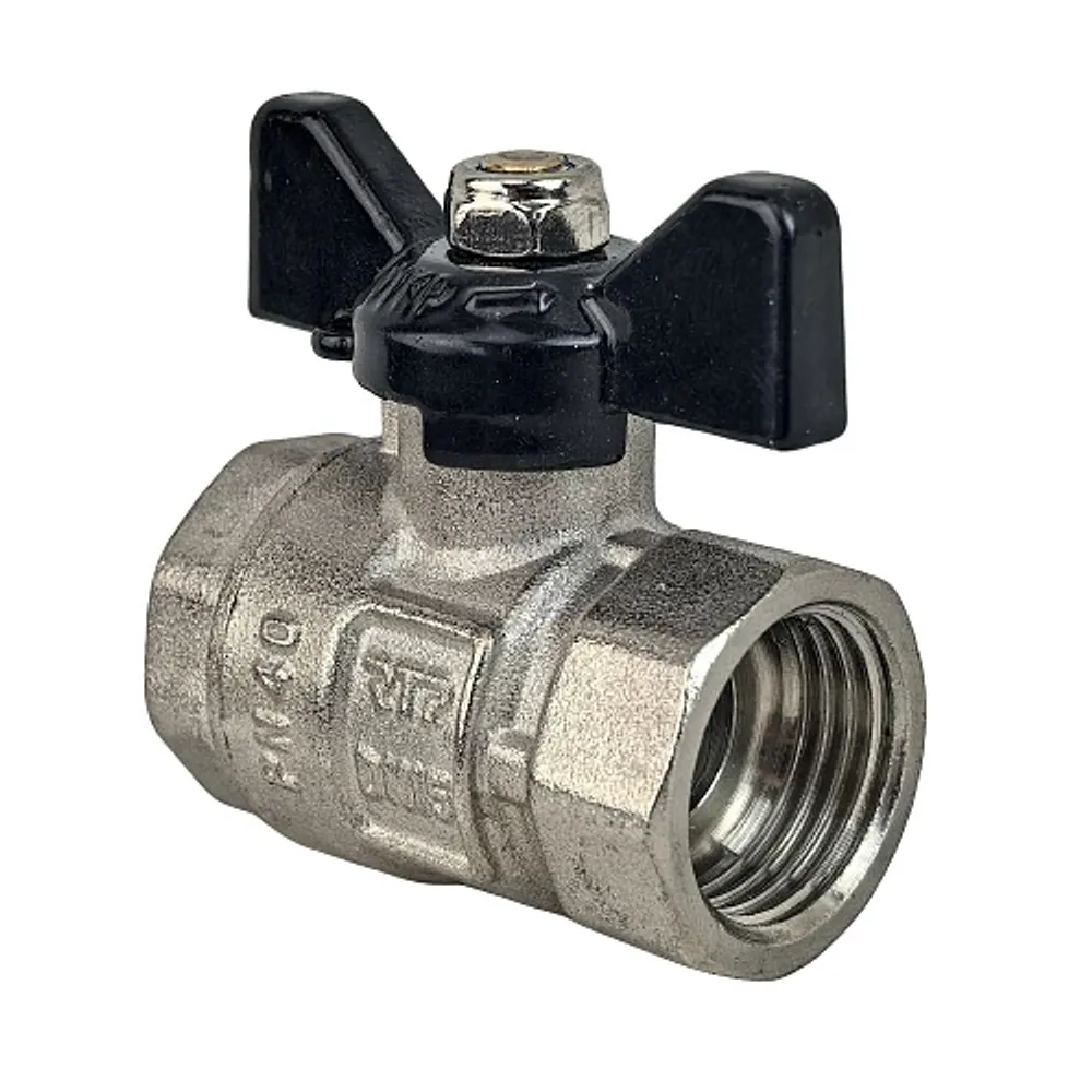 Кран шаровой ГОСТ ручка бабочка, латунь, внутренняя/внутренняя резьба 1",PN40 никель, RTP (49306)