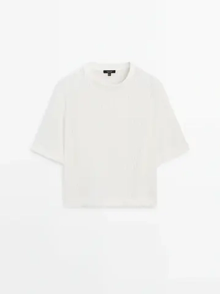 Massimo Dutti Футболка с короткими рукавами в рубчик, белый